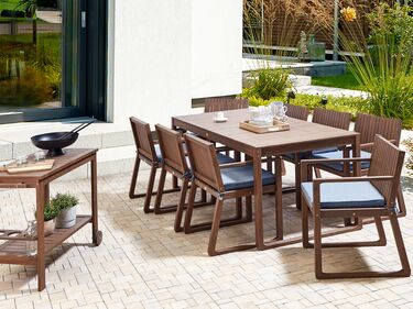 8 Seater Dark Acacia Wood Garden Dining Set with Blue Cushions SASSARI