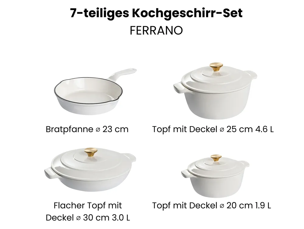 Gusseisen Kochgeschirrset 7-teilig FERRANO Cremeweiss_1073582