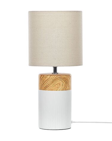 Tischlampe weiß / heller Holzfarbton 43 cm Trommelform ALZEYA