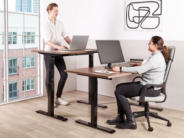 Adjustable Standing Desk 160 x 72 cm Dark Wood and Black DESTINES