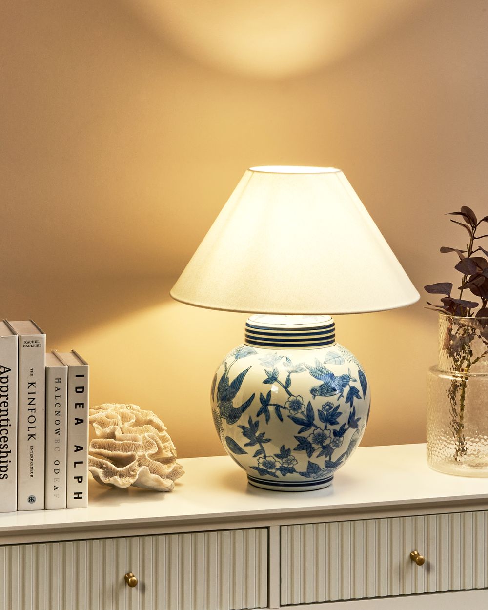 Lampe à poser ARUNCA Porcelaine Blanc/bleu