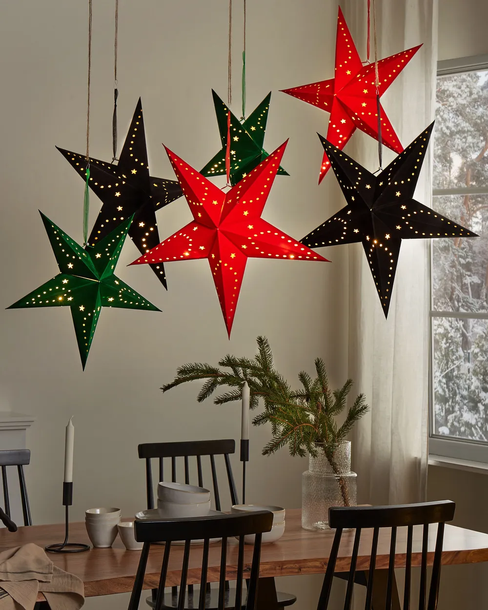 Set di 2 decorazioni da appendere LED MOTTI 60 cm Stella Nero