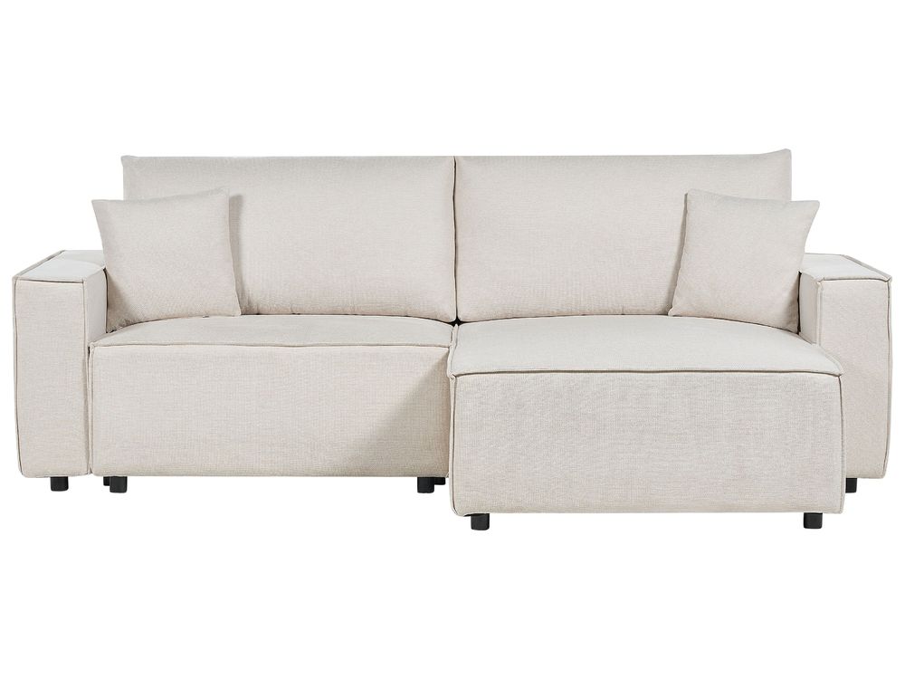 Left Hand Fabric Corner Sofa Bed with Storage Beige KARILA Beliani