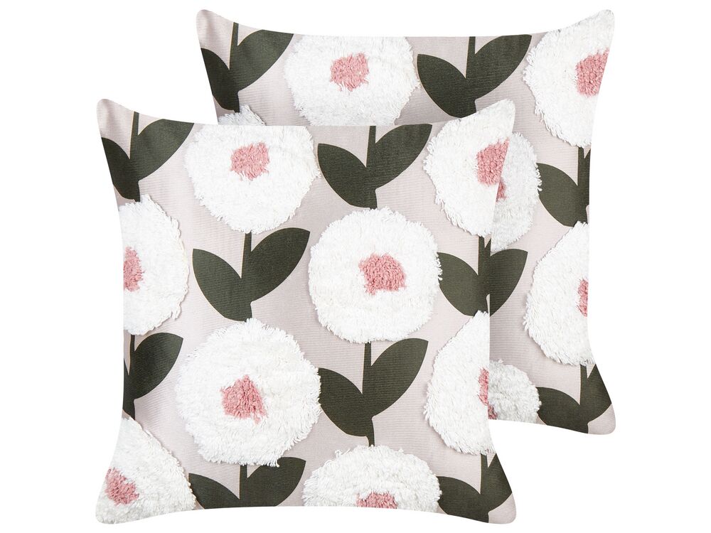 Set of 2 Decorative Cushions KUNRI 45 x 45 cm Cotton Multicolour Floral Pattern