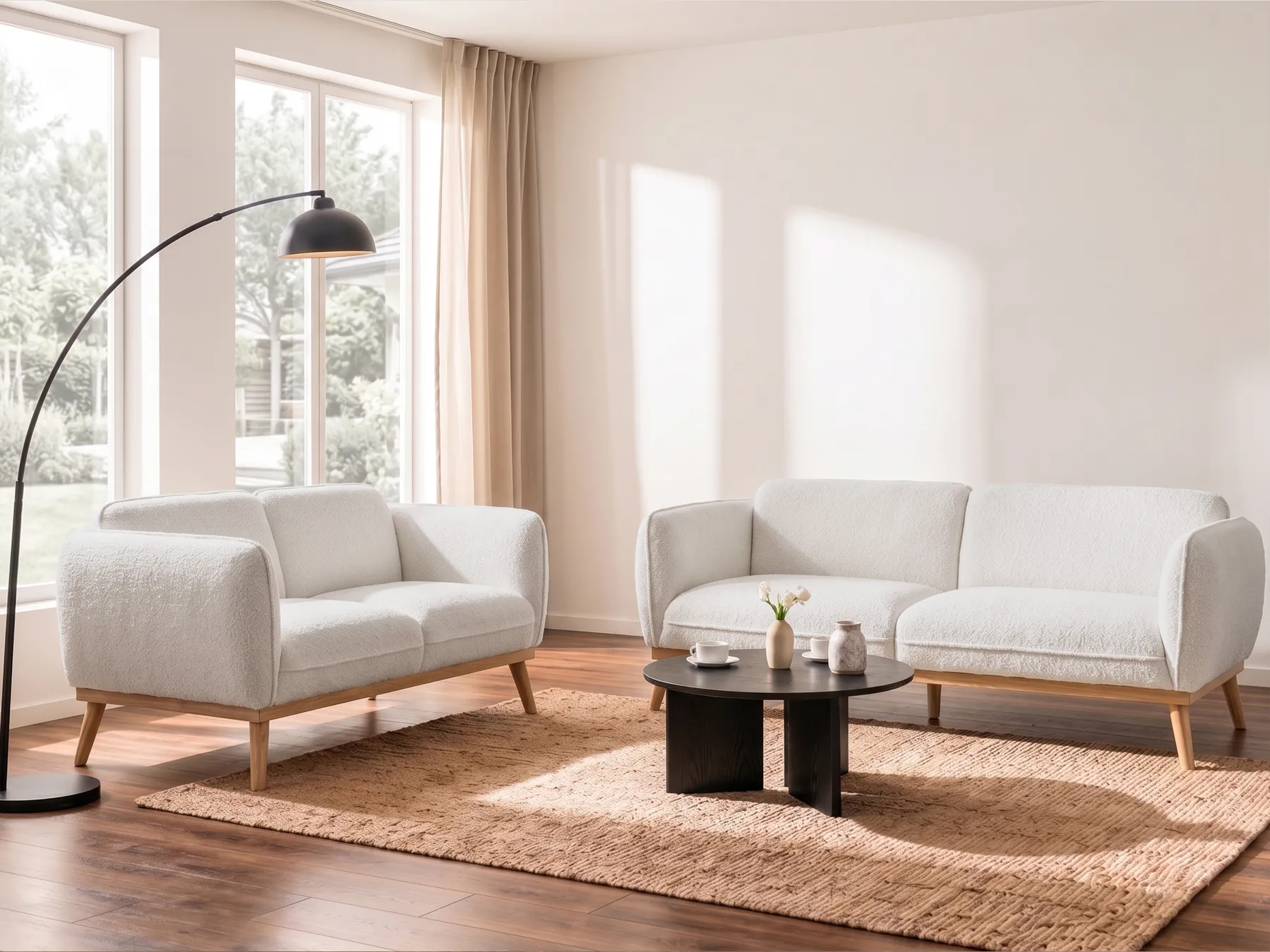 Set da salotto 5 posti LJUNG Bouclé Bianco_1076633