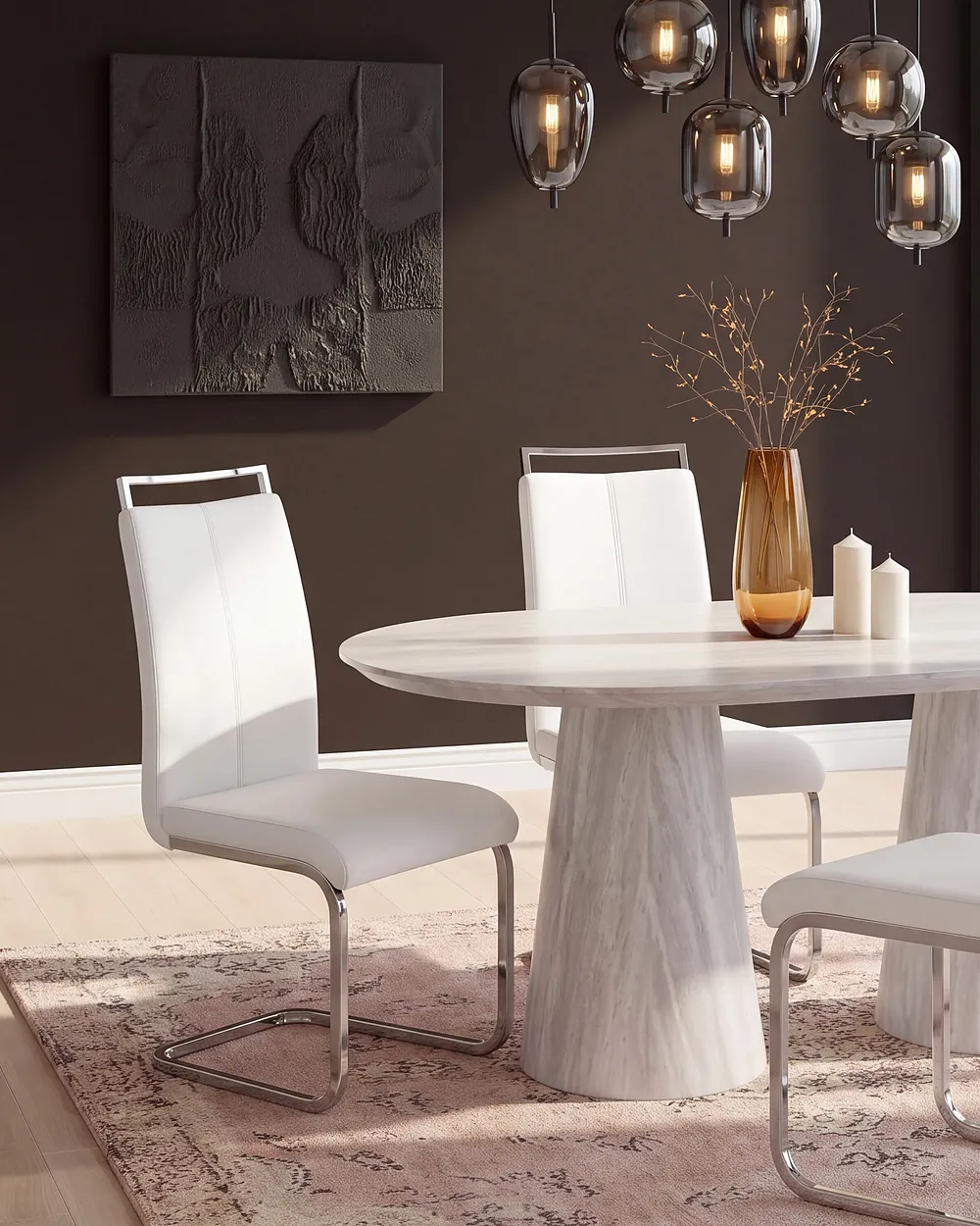 Lot de 2 chaises de salle à manger GREEDIN Cuir PU Blanc
