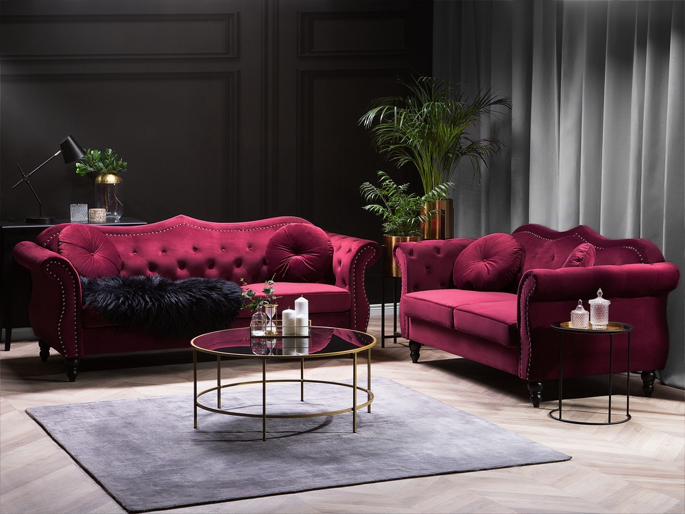Velvet Sofa Set Burgundy SKIEN Beliani.at