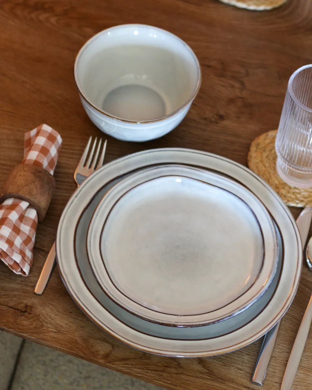 Set of 24 Dinnerware CHIVES Stoneware Light Grey_1022490