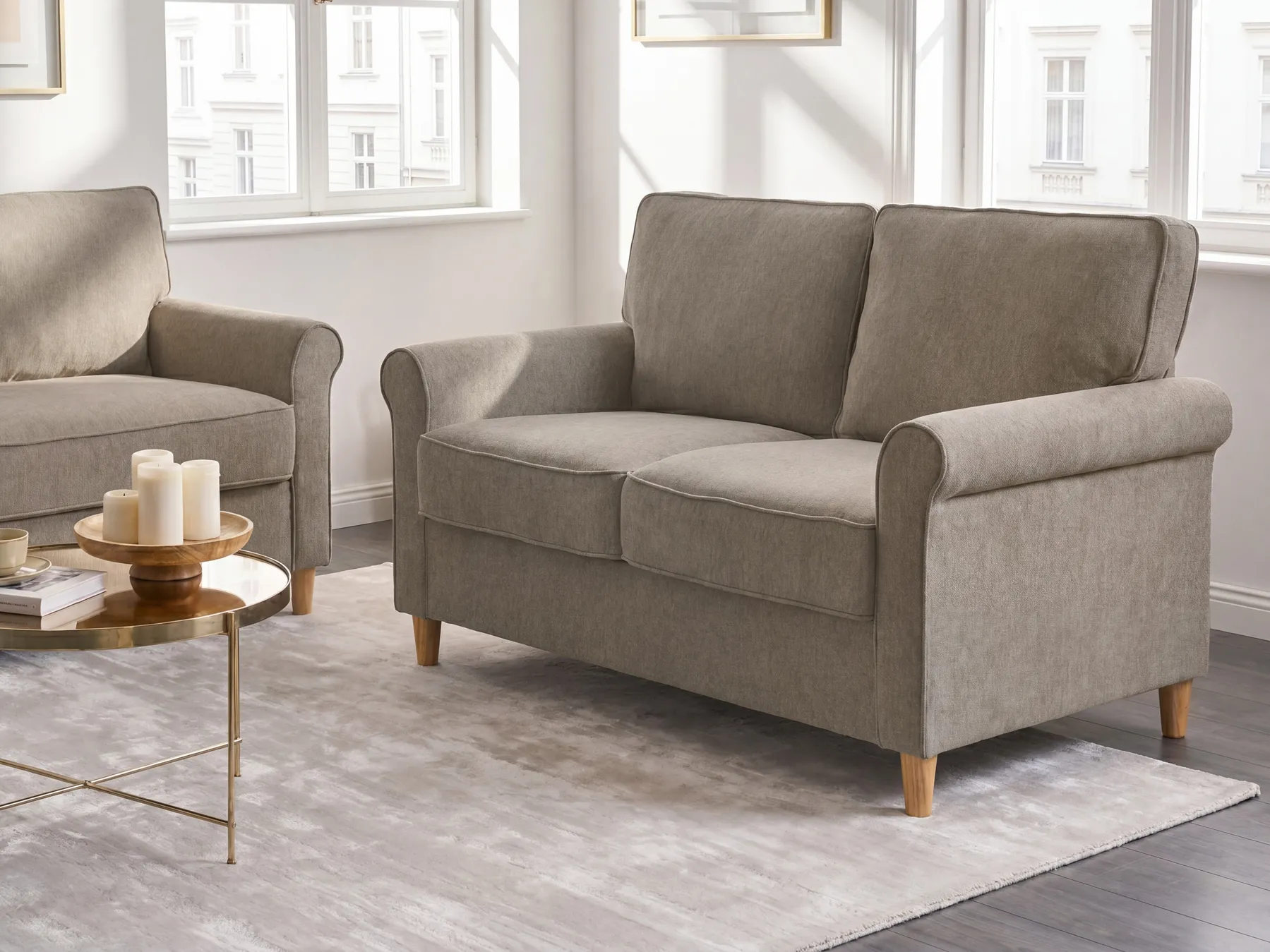 Sofa 2 Seater RONNEBY Fabric Light Brown_901446