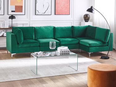 Left Hand 5 Seater Modular Velvet Corner Sofa Green EVJA