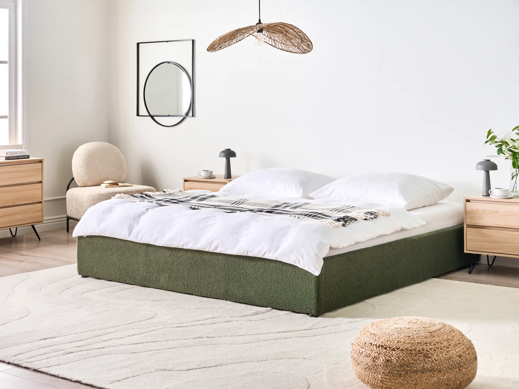 Ottoman Bed without Headboard DINAN Boucle Dark Green 180 x 200 cm (EU Super King)_992145