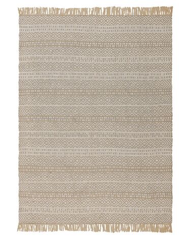 Teppich beige 140 x 200 cm geometrisches Muster Kurzflor zweiseitig DORTYOL