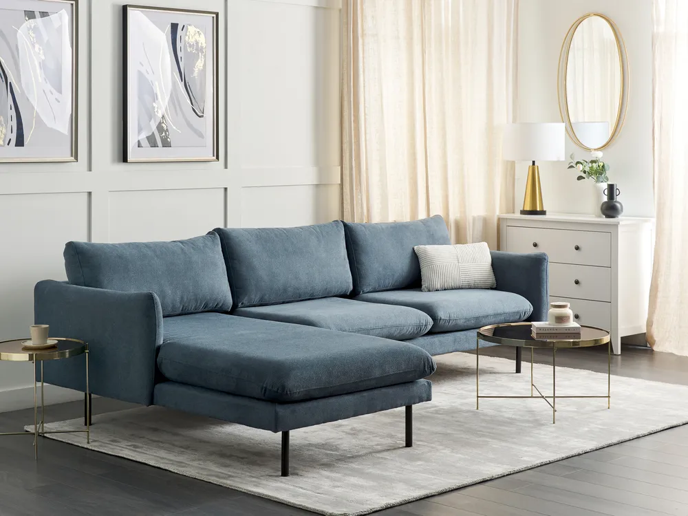 Corner Sofa 4 Seater VINTERBRO Chenille Blue Right Hand