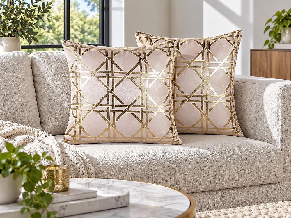 Set med 2 prydnadskuddar CASSIA 45 x 45 cm Rosa Geometriskt tryck