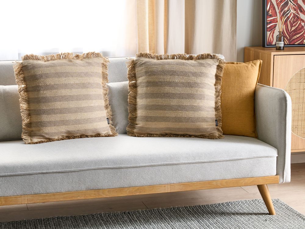 Dekokissen 2er Set CIRSIUM 45 x 45 cm Jute Beige Streifenmuster