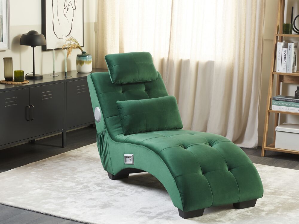 Chaiselongue SIMORRE mit Bluetooth-Lautsprecher Samtstoff Smaragdgrün