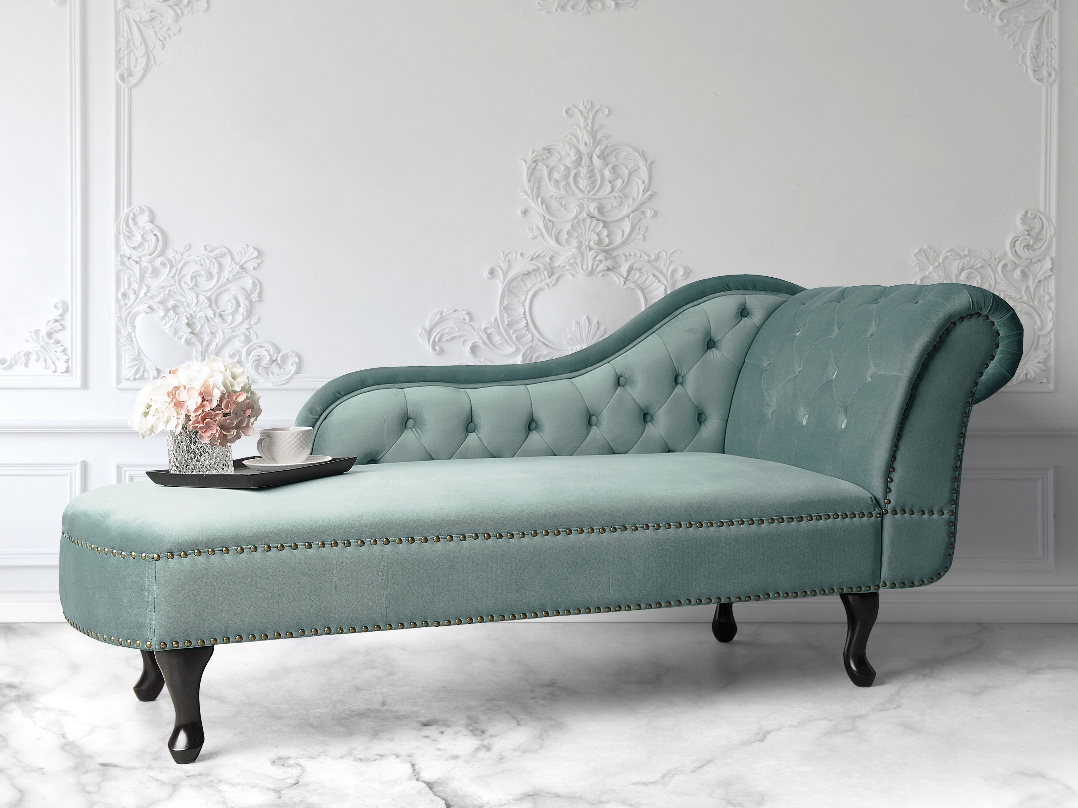 Chaise longue versione destra NIMES Velluto Foglia di tè