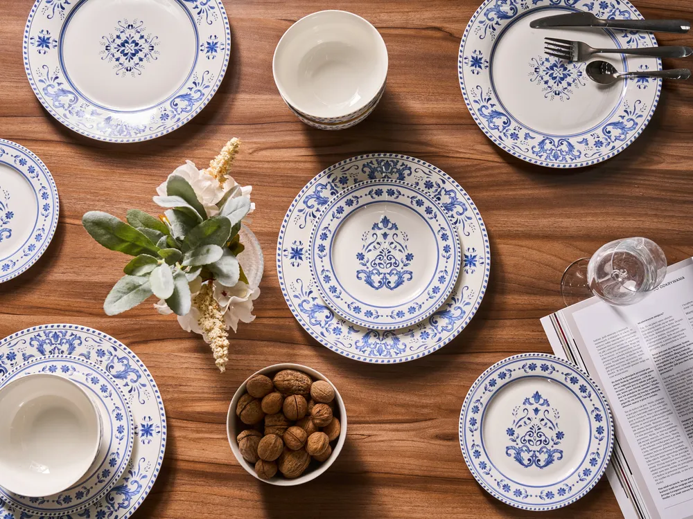 Set of 12 Dinnerware GALANGAL Porcelain White/ Blue_1115355