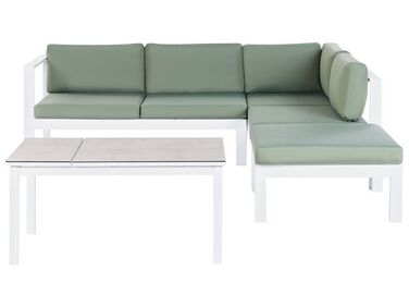 Lounge Set 3-teilig Aluminium weiß 5-Sitzer Auflagen grün MESSINA