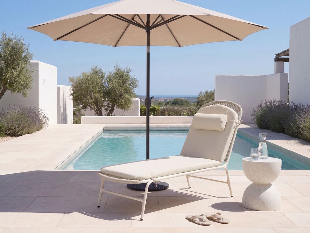 Sun Lounger with Cushion SEZZE Metal Light Beige