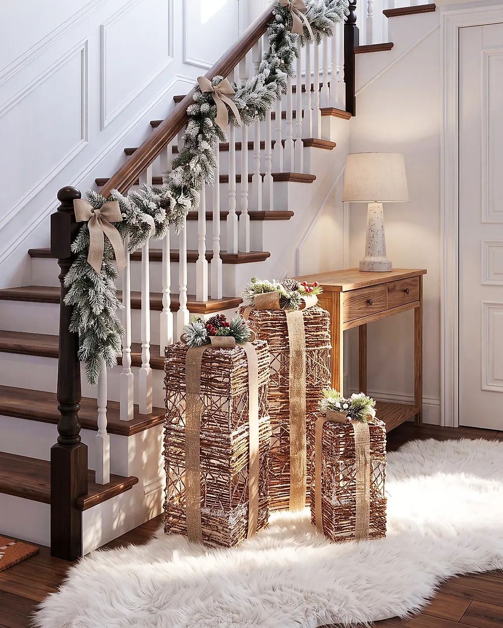 Conjunto de 3 decoraciones de Navidad LED NAKILLA 64/54/42 cm Regalos de Navidad Marrón_1179701