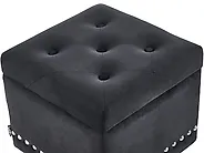 Pouf mit Stauraum LORETTO Samtstoff Schwarz_1186082