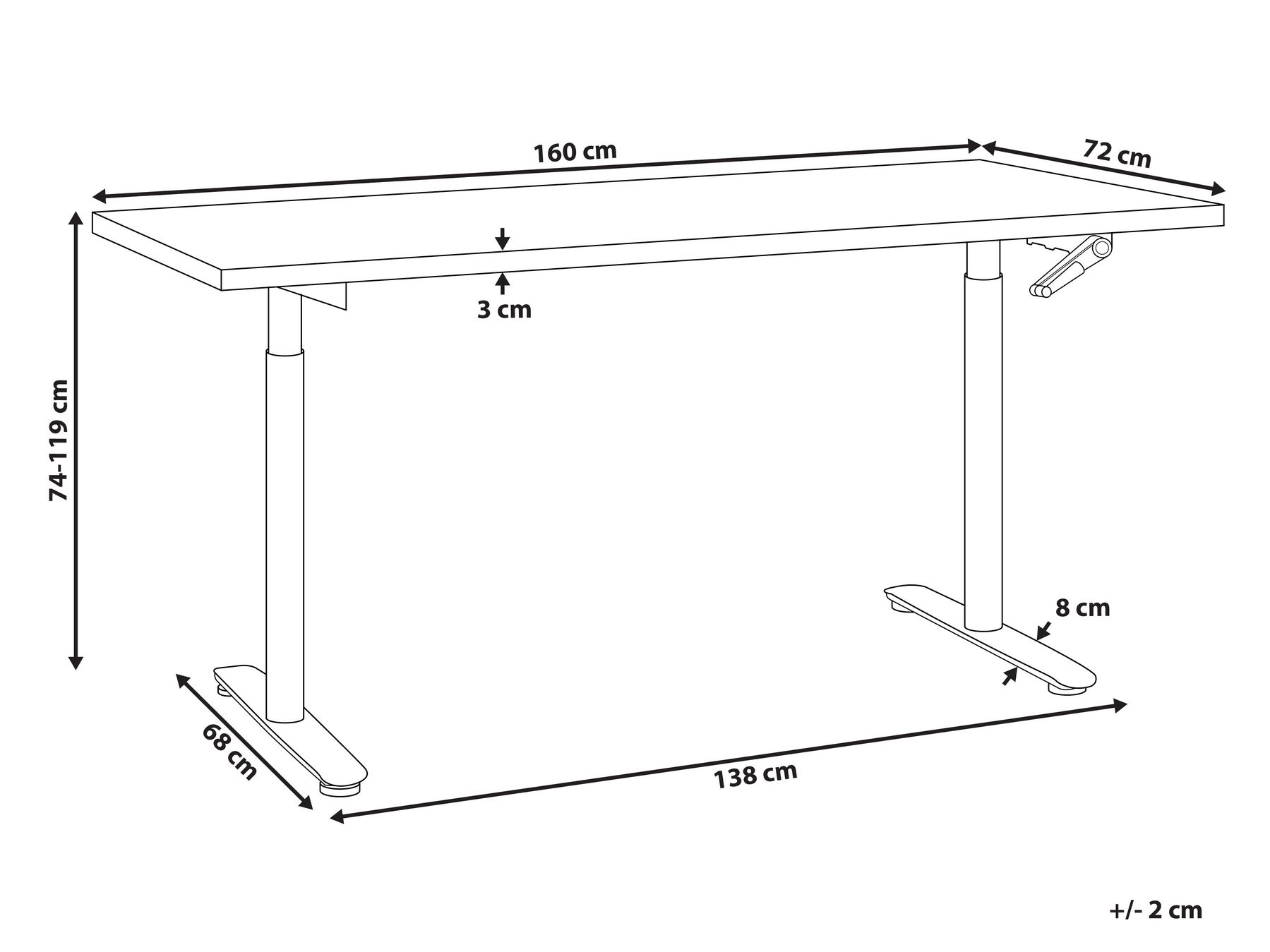 Manual Adjustable Standing Desk DESTINAS 160 cm 72 cm Brown/ White_899113