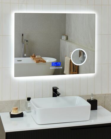 LED Wall Mirror with Bluetooth Speaker 60 x 80 cm Silver MONTARON