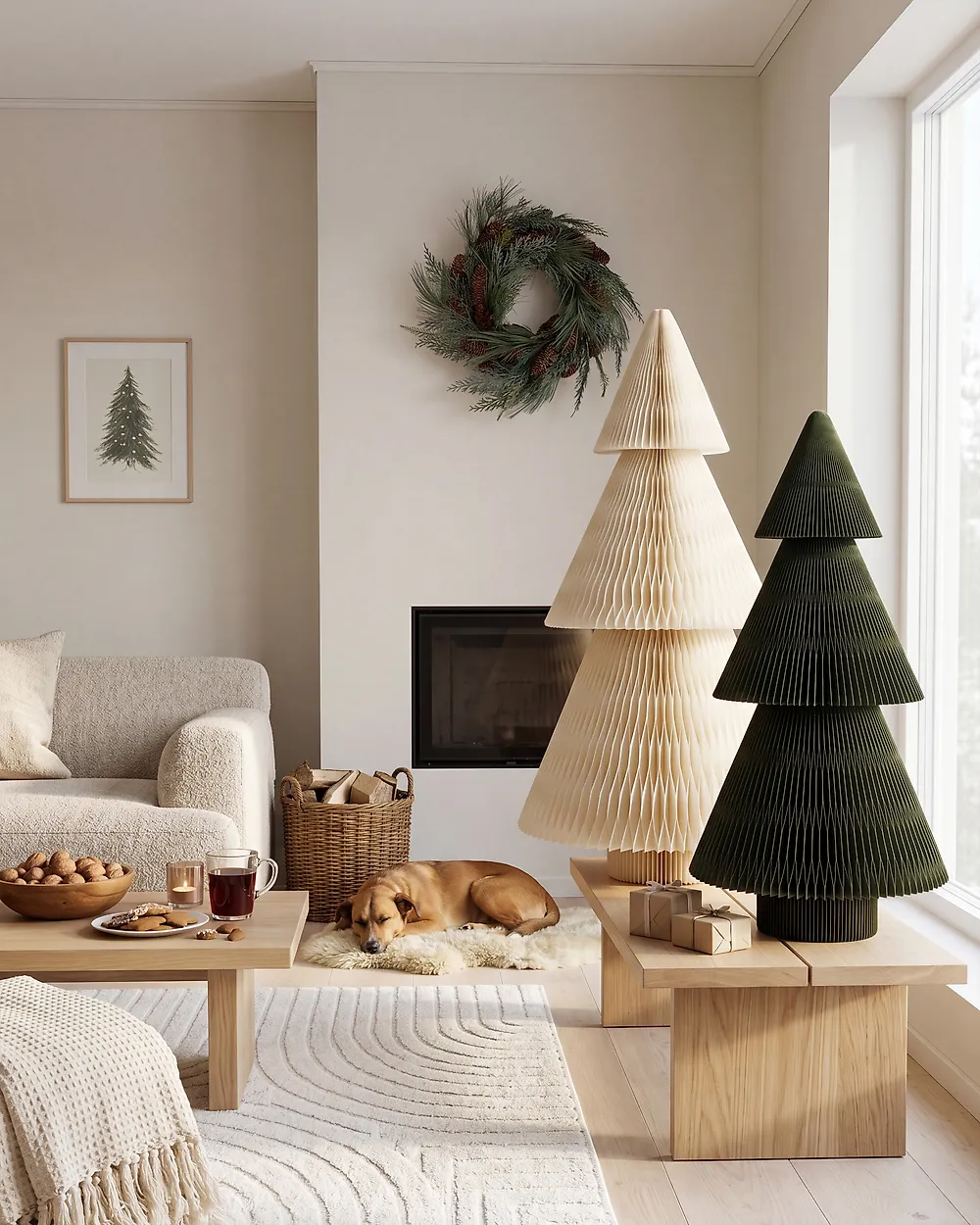 Weihnachtsdekoration 2er Set VEFSNA 90/122 cm Weihnachtsbaum Beige / Grün