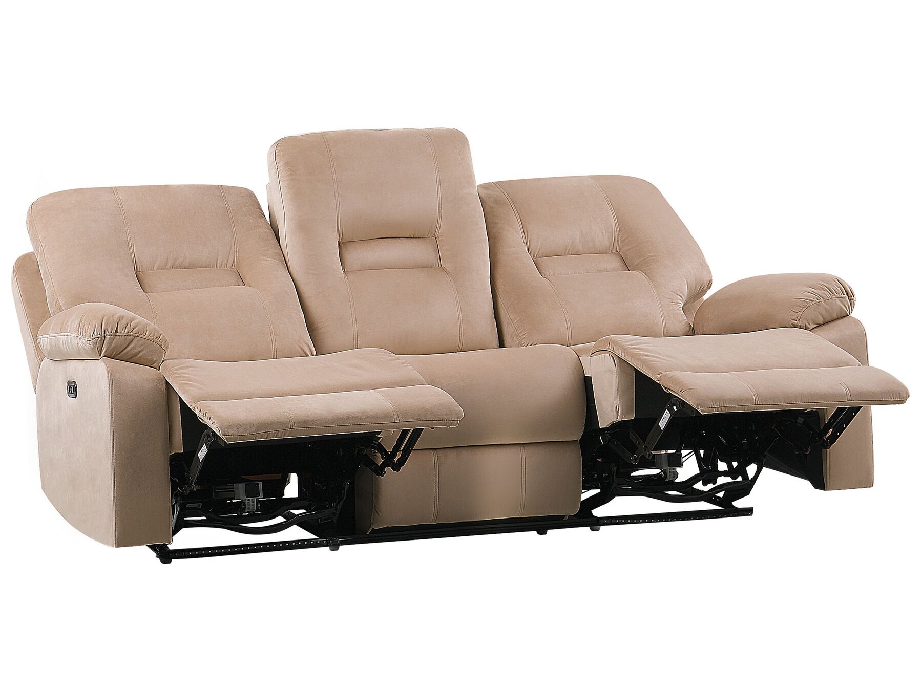 Canapé de salon 3 places électrique inclinable en velours beige avec LED et port USB BERGEN_835279