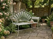 Garden Bench PAVIA 146 cm Metal Off-White_1046013
