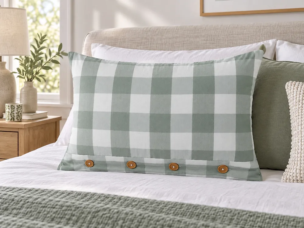 Throw Cushion TAMNINE 40 x 60 cm Mint Green Checked_1178808