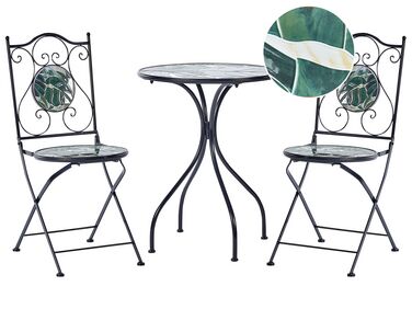 Balkonset Metall schwarz / grün 2 Stühle Tisch COZZANA