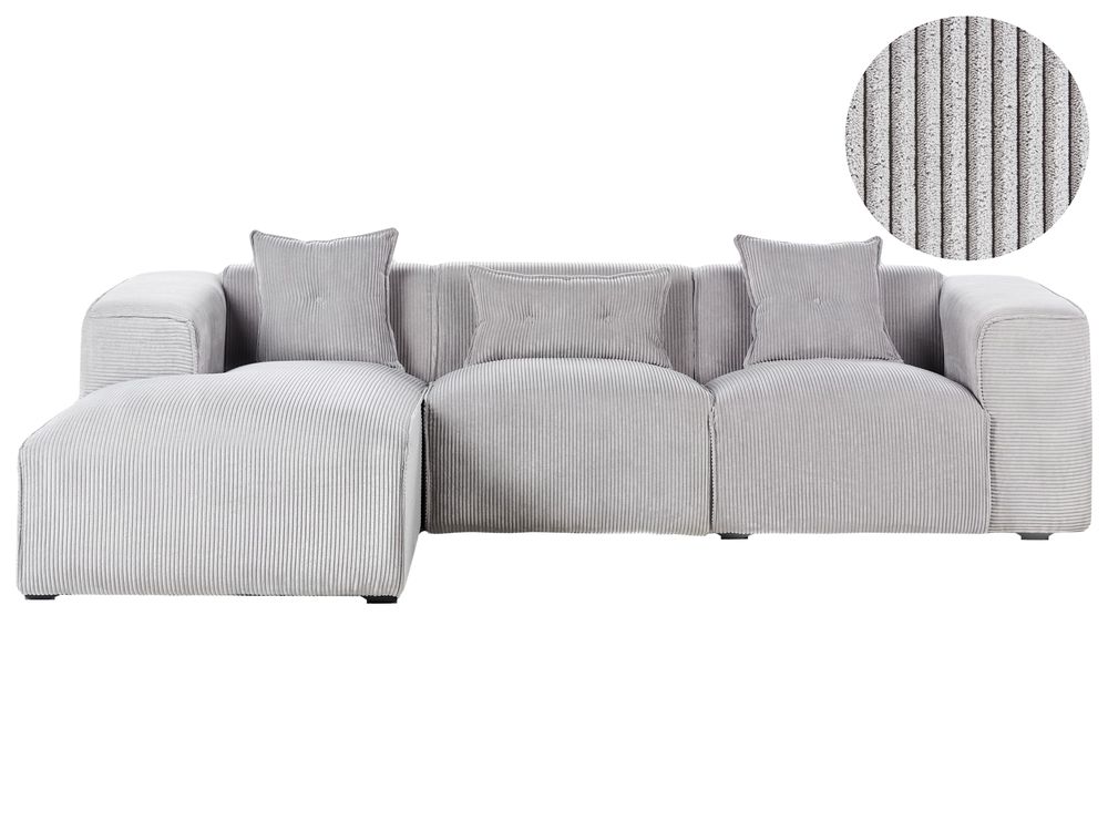 Ecksofa DOLVA Cord Hellgrau rechtsseitig