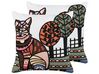 Dekokissen Katzenmotiv mehrfarbig bestickt 50 x 50 cm 2er Set MEHSANA_829330