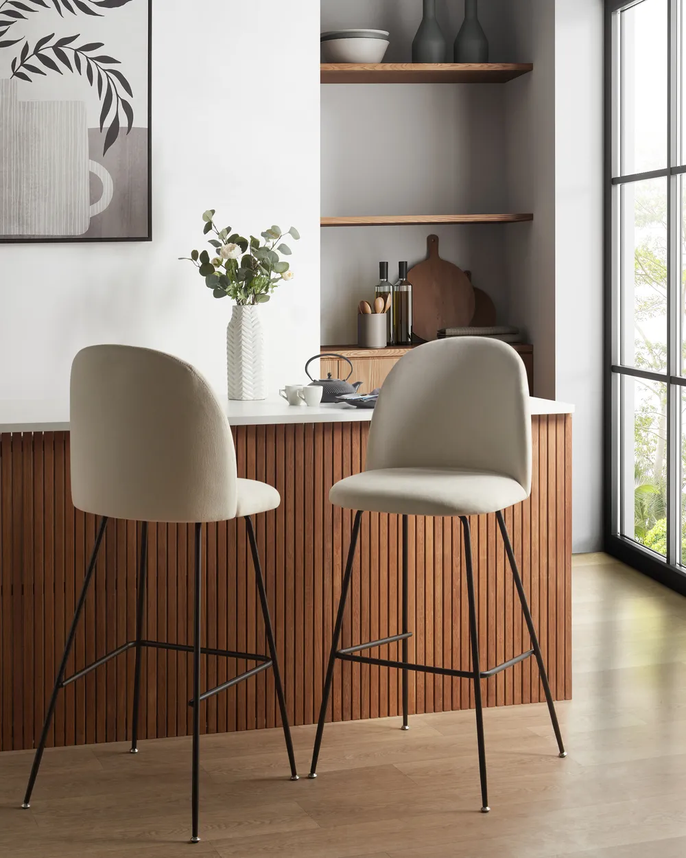 Set of 2 Bar Chairs ARCOLA Velvet Off-White