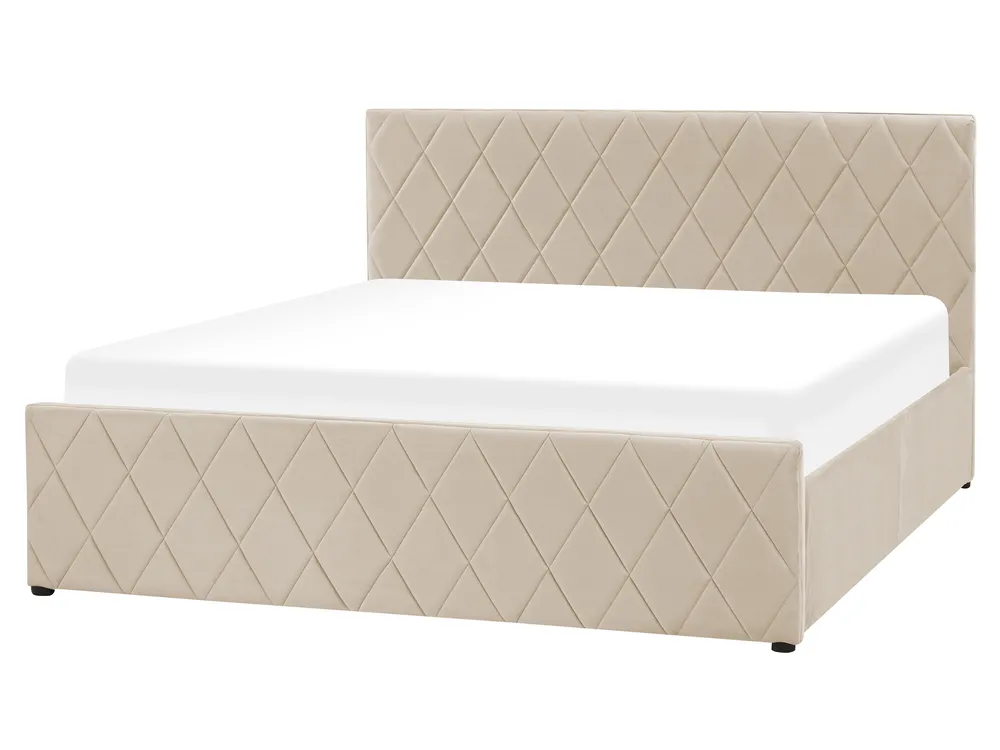 Ottoman Bed ROCHEFORT Velvet Beige 160 x 200 cm (EU King Size)_857290