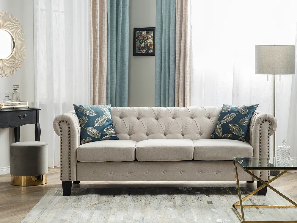 Sofa 3 Seater CHESTERFIELD Fabric Beige