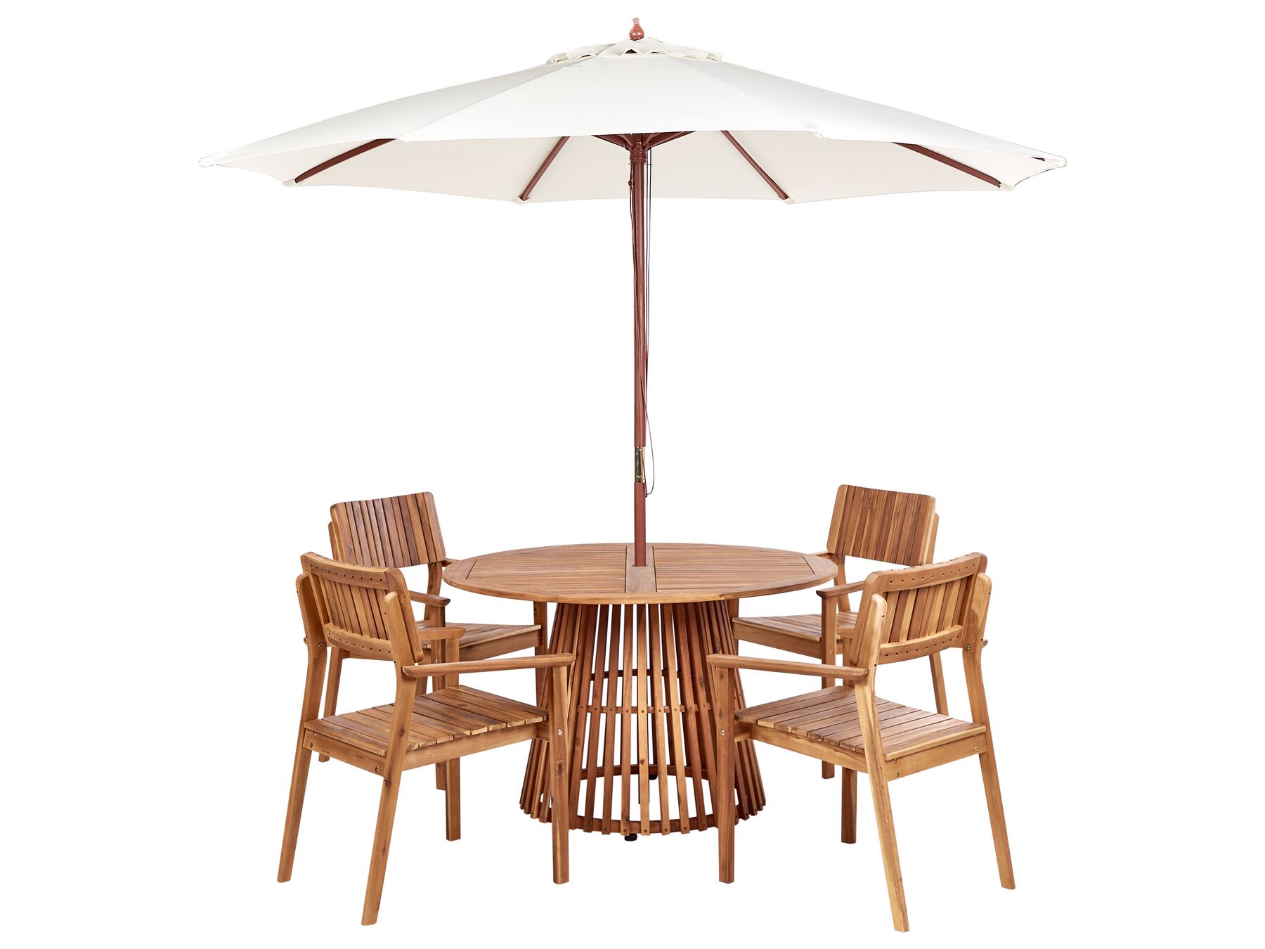 Zestaw ogrodowy drewniany stół i 4 krzesła AGELLO z parasolem (12 opcji do wyboru)_923481