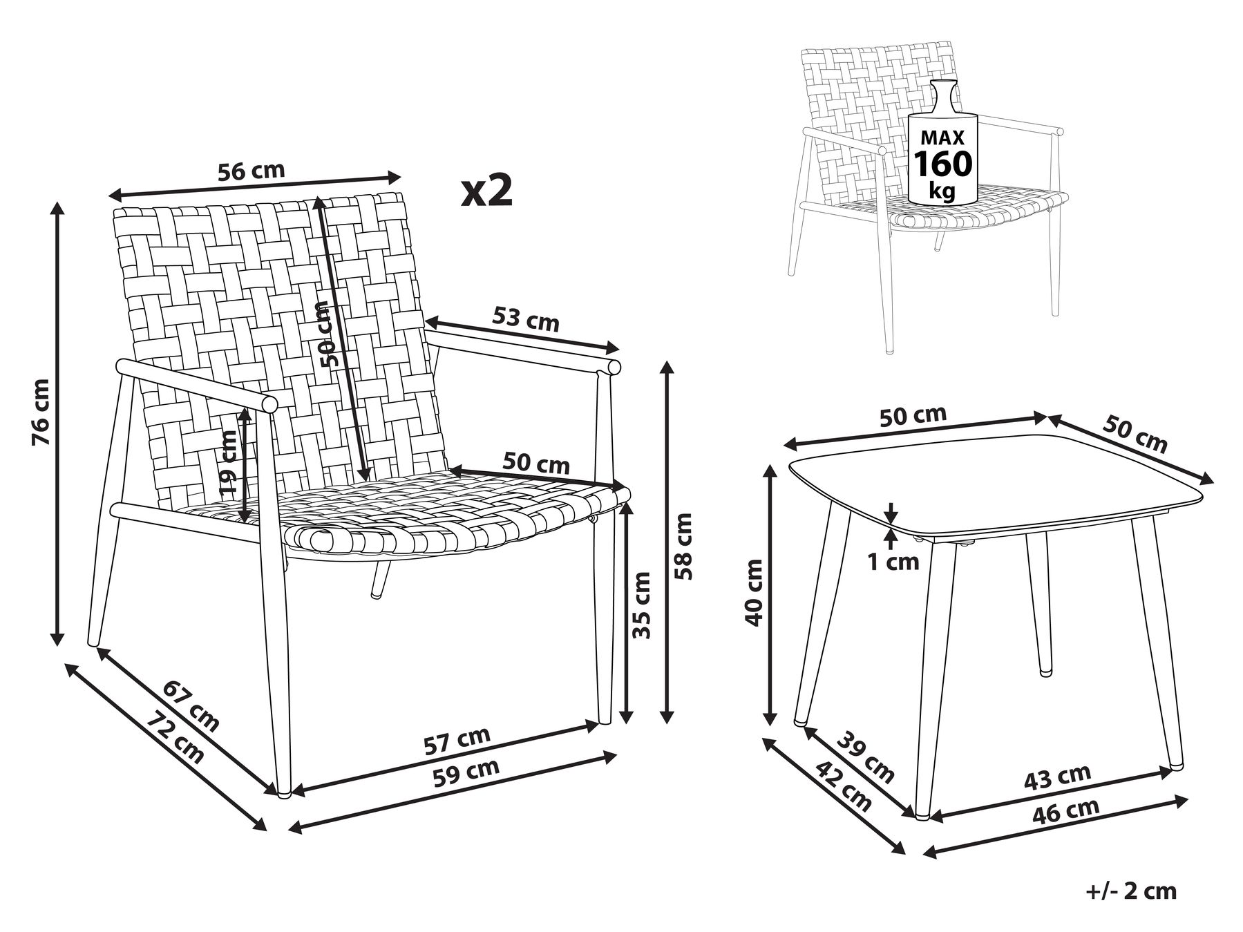 Set bistrot ZIRIA Rattan sintetico (PE) Marrone_938725