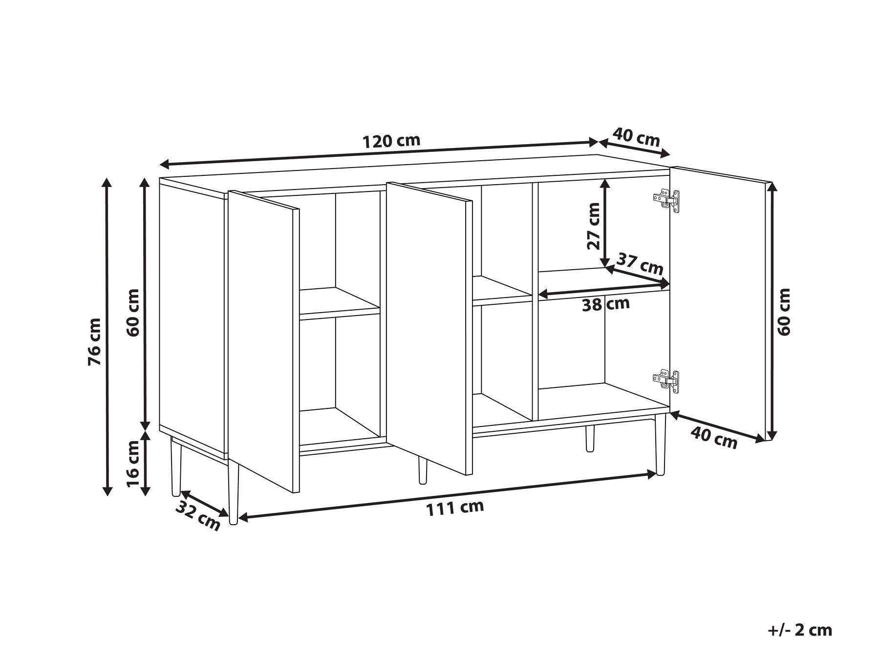 3 Door Sideboard Black and Brown BLYTHE_968796