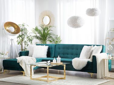 Right Hand Velvet Corner Sofa Teal ABERDEEN