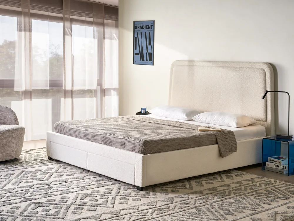 Bed with Storage Drawers SARDENT Boucle Off-White 180 x 200 cm (EU Super King)_1009198