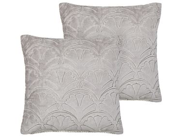 Set of 2 Embossed Velvet Cushion 45 x 45 cm Grey GLORIOSA