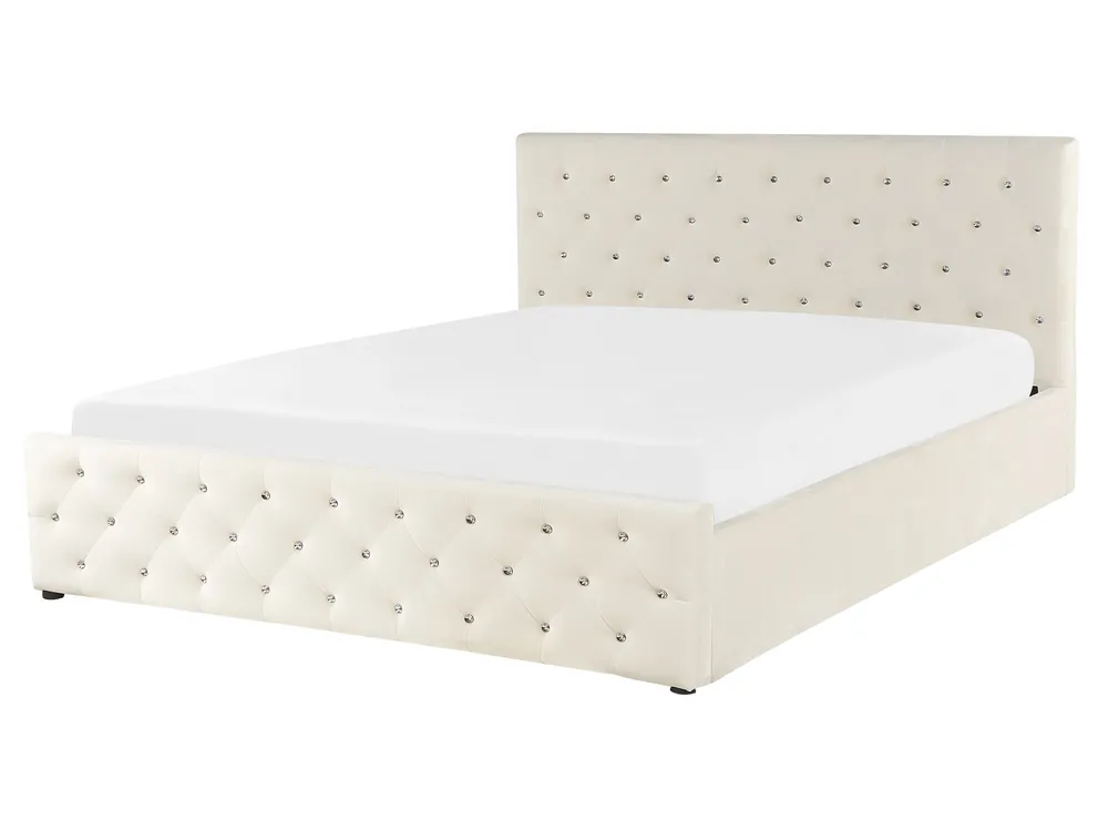 Ottoman Bed AMIENS Velvet Light Beige 160 x 200 cm (EU King Size)_791242
