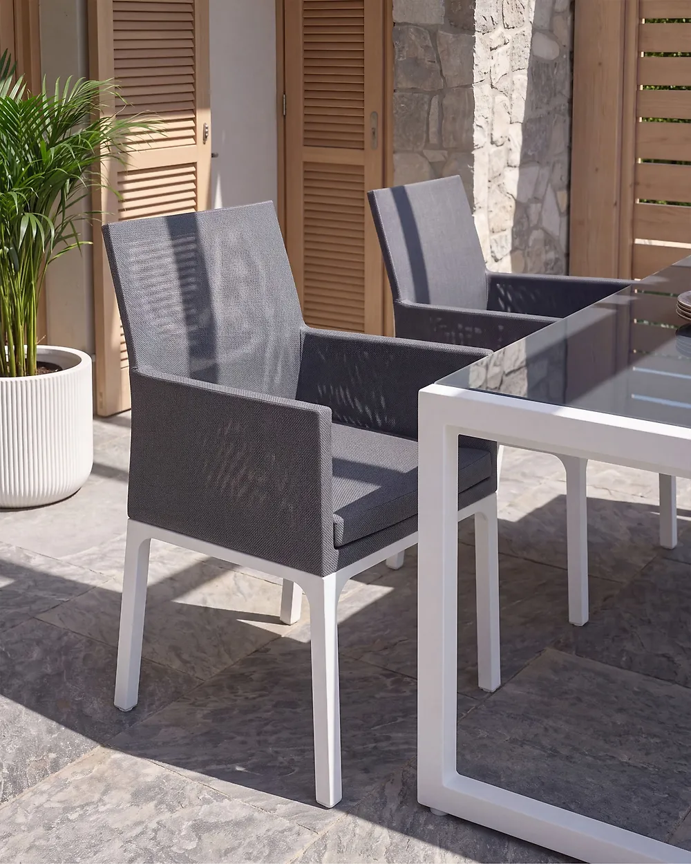 Lot de 2 chaises de jardin avec coussins BACOLI Tissu Gris foncé_1177374