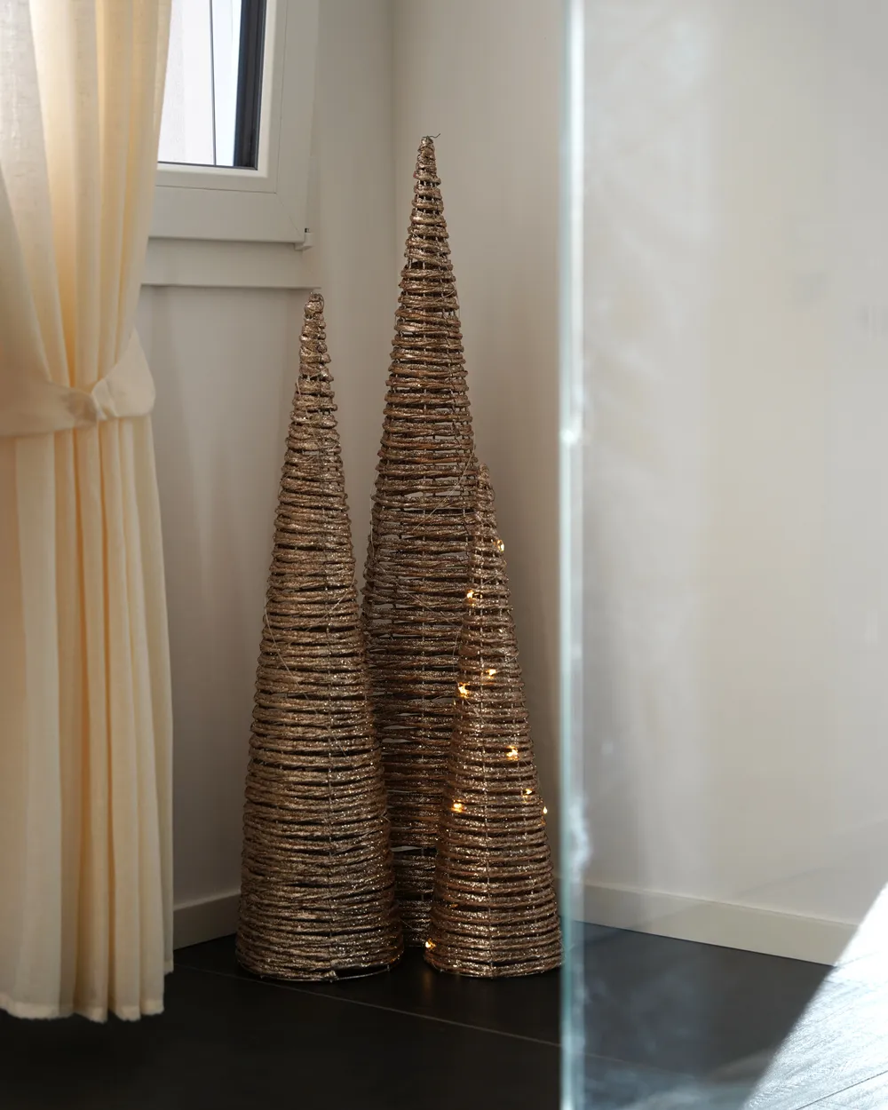 Set of 3 Christmas Decorations LED TUELSO 60/80/100 cm Christmas Tree Gold_1051316