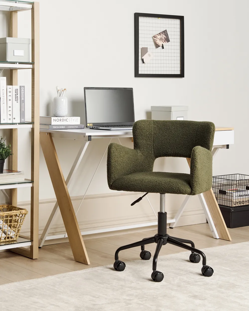 Sedia da scrivania SANILAC II Bouclé Verde scuro