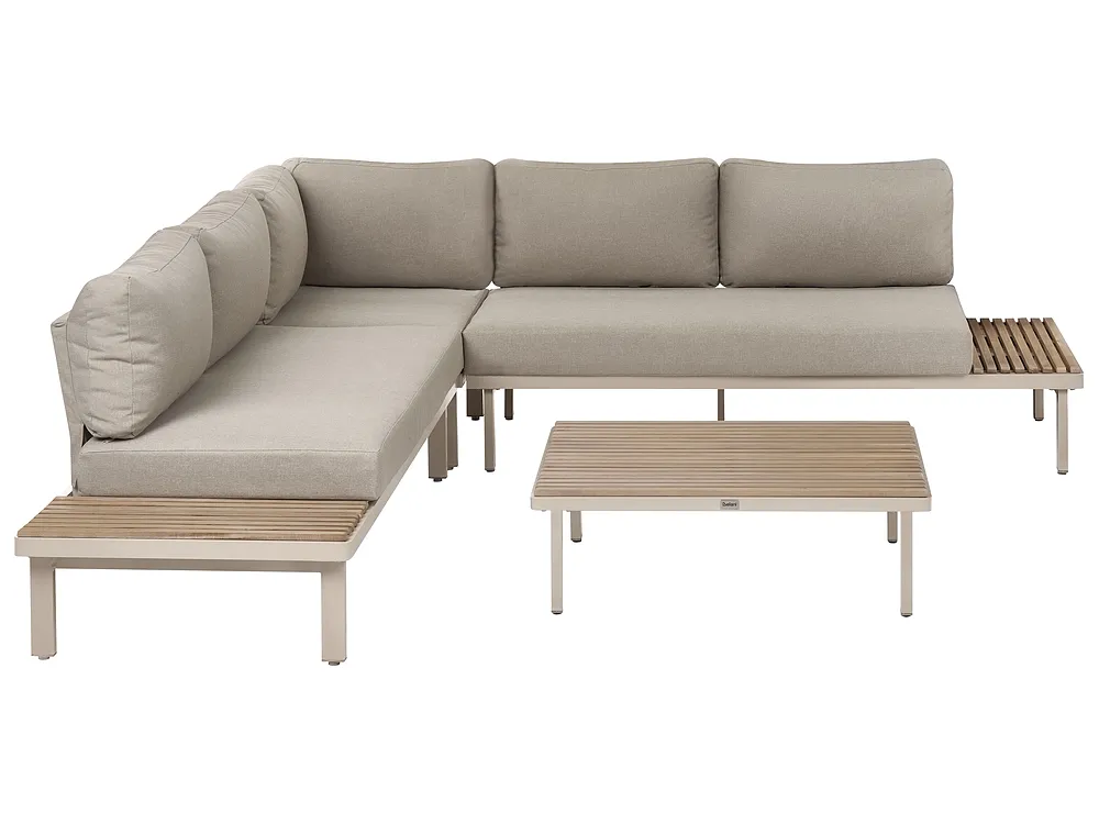 Garden Corner Sofa with Table 5 Seater FIVIZZANO Acacia Wood Beige
