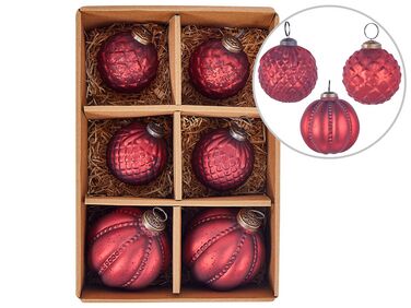 Set of 6 Glass Baubles Red ARGENTIN